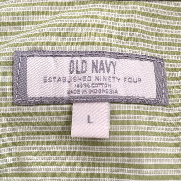 Old Navy Nen’s Green & White Stripe Casual Cotton Button Down Shirt Size Large - Picture 4 of 6